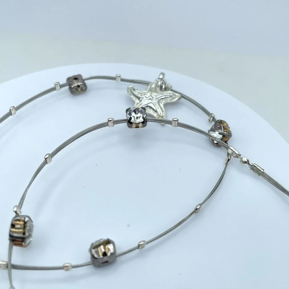 Vintage Silver-Tone Prong Starfish Affinity Double Strand Wire Bangle Bracelet